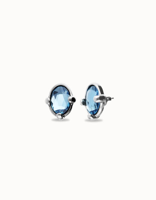 Orecchini placcati in argento con cristalli ovali sfaccettati blu